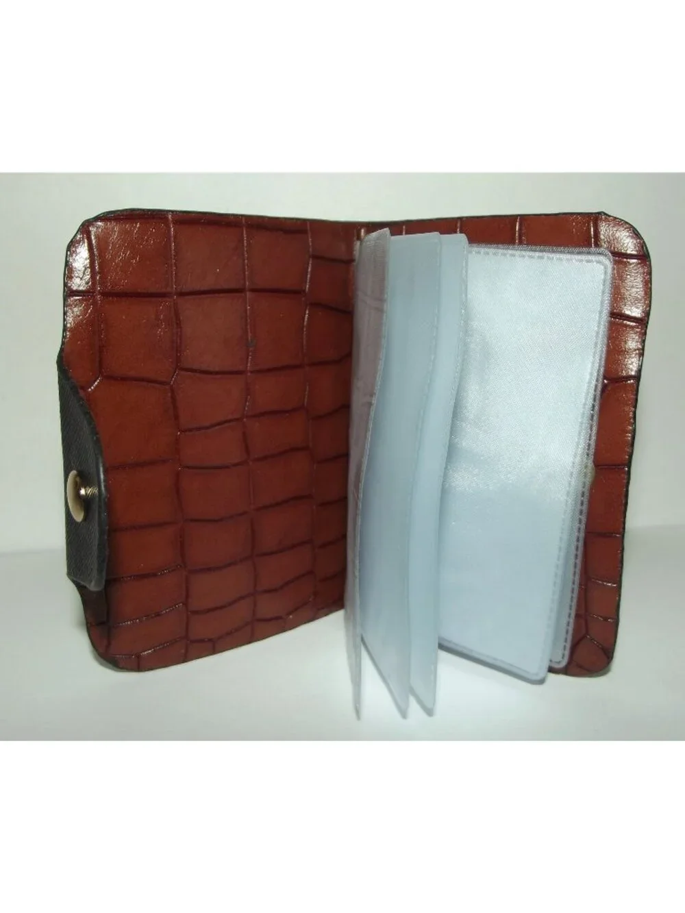 Card Filer Book Business Credit Card black 6 sleeves brown faux croc Tong Guang